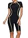 ROSKIKI Womens Casual Athletic Rash Guard Short Sleeve One Piece Swimsuit Zip Front Surfing Bathing Suit Wetsuit Black X-Large