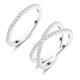 Udalyn 2 Pcs Silver Stacking Rings Women Girls X Criss Cross Ring Eternity Bands Engagement Rings