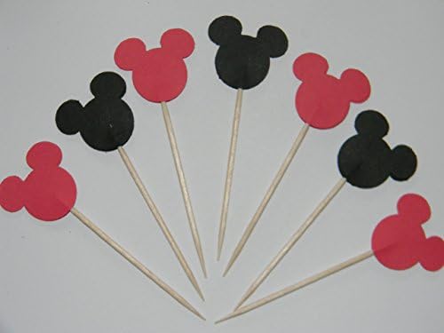 24 Mickey Mouse Mixed Red and Black inspired cupcake toppers food picks birthday party décor shower supplies