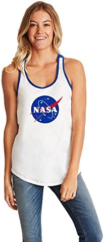 Pateel NASA Meatball Logo Ladies Ideal Colorblock Racerback Tanktop Space Shuttle Rocket Science Geek Women Tee (Small, White/Blue)
