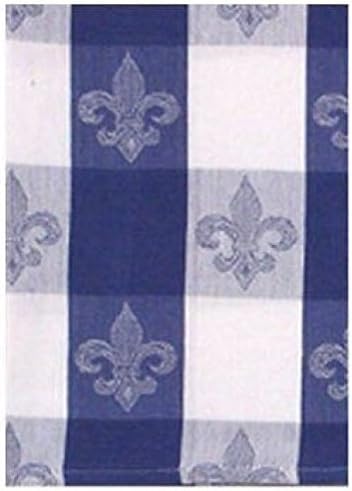 Traders and Company 100% Cotton Blue & White 20"x28" Dish Towel, Set of 6 - Fleur De Lis Blue Check