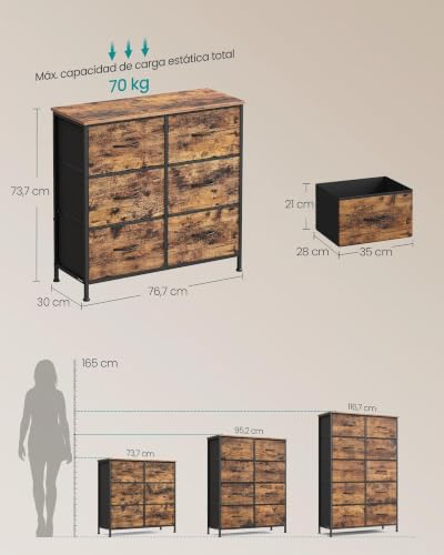 SONGMICS BELLAH Collection - Chest of Drawers, Steel, Bedroom, Wardrobe, Hallway, Living Room, 6 Drawers, Rustic Brown and Black Ink LGS123BH04