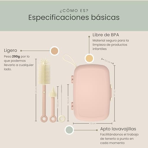 Limpador de garrafas 7 em 1, escovas, drenos, garrafa de sabão, cor-de-rosa, sem BPA
