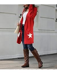 gamisote Mujer Manga Larga Chunky chaqueta de punto estrella Patchwork sudadera con capucha frontal abierto chaqueta de punto suéteres
