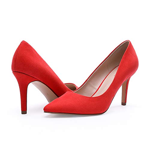 TIHOO Women's Classic Pointed Toe High Heel Dress Pumps Slip On Basic Shoes (10 M US, Red)