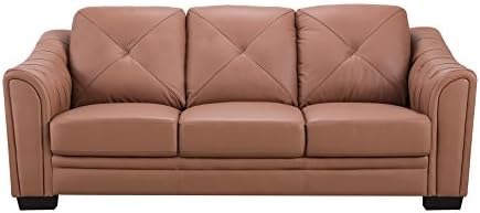 American Eagle Furniture Citronelle Collection Contemporary Living Room Leather Sofa With Tufted Back Cushion and Armrests, Dark Tan