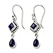 NOVICA Artisan Handmade Lapis Lazuli Dangle Earrings Sterling Silver India Blue Royal Classic Reflecting Pond Snorkel Birthstone [1.6 in L x 0.4 in W] ' Queen of Diamonds'