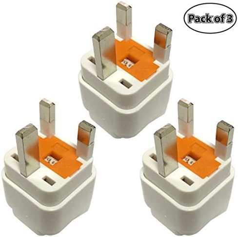 Travel Adaptor for UK/HK/UAE, Plug for US/AU/JP/CN Electronic Appliance Adapt to UK 3 Pins Outlet with Eaton Bussmann Fuse(Pack of 3)