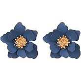 QLUYCKW Boho Matte Flower Statement Stud Earrings for Women Chic Cute Unique Flower Jewelry Gift with Gold Flower Bud for Mom Lover and Friends