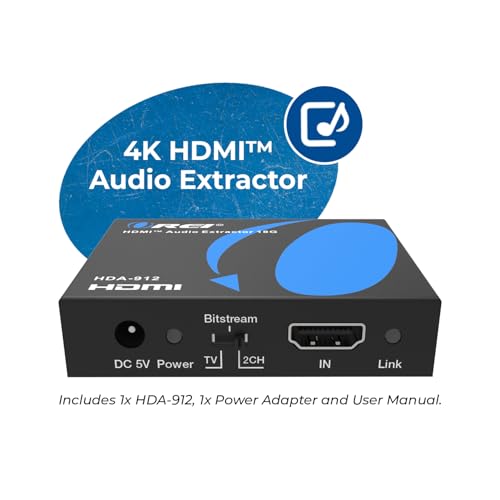 Orei 4K Audio Extractor HDMI, UltraHD 4K @ 60Hz 18G HDMI 2.0 Audio Converter SPDIF + 3.5mm Output HDCP 2.2 - Dolby Digital/DTS Passthrough CEC, HDR, Dolby Vision, HDR10 Support (HDA-912)