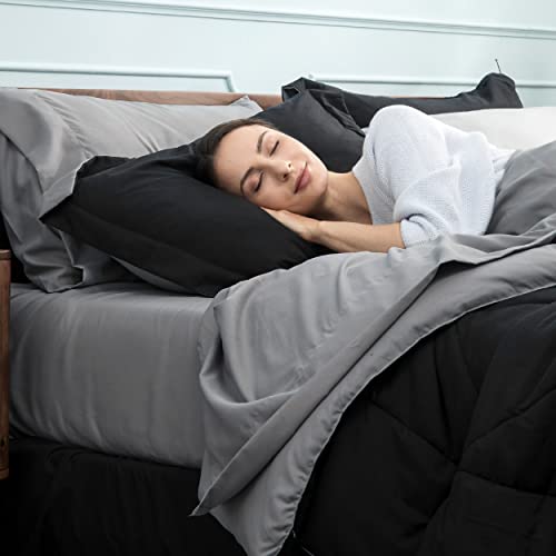 Bedsure Black Bed Set King 7 Pieces Reversible Black Comforter Set