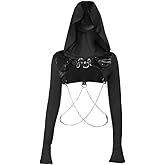 XCJIKUKE Women's Gothic Hoodie Crop Tops Long Sleeve Punk Black Rave Hood Outfit Festival Goth Aesthetic Emo Teens