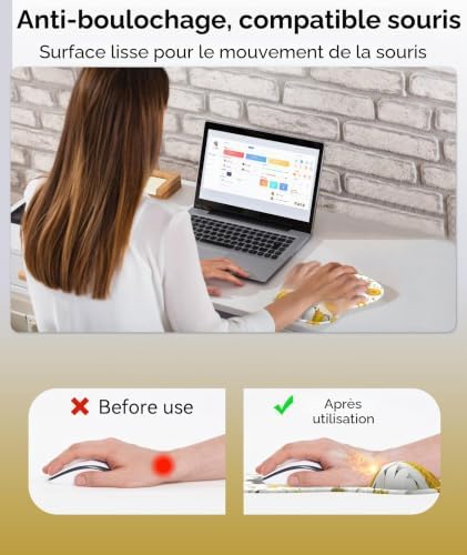 Tapis de Souris avec Support pour Repose-Poignets en Gel, Ergonomique Concave à Support Doux et Base antidérapante (Z-Chat-3)