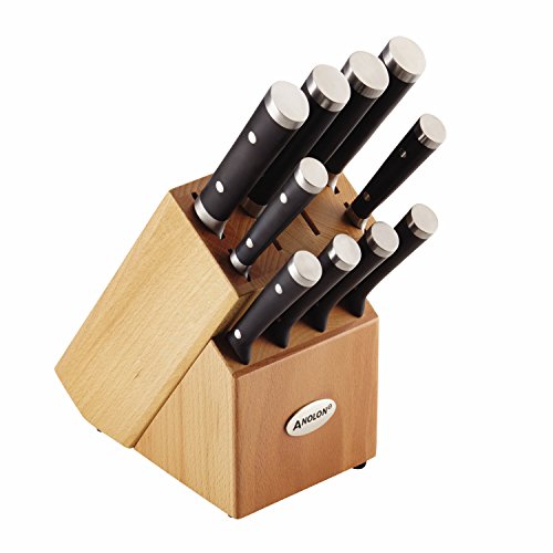 Anolon 11-Piece Japanese Stainless Steel Knife Set, Black