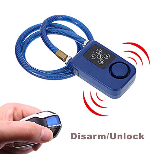 Solebe Wireless Anti-Theft Vibration Alarm Lock 115dB Bicycle Bike Motorcycle Security Lock with Steel Cable Keyless Password or Remote Control for Lock/Unlock IP55 for Indoor & Outdoor Use (Blue)