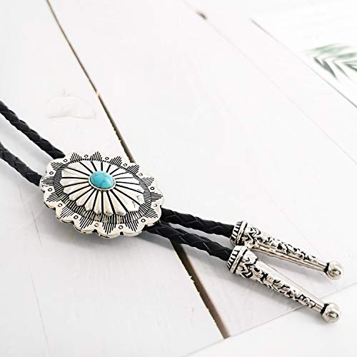 LAXPICOL Vintage Turquoise Stone Bolo Tie For Men Western Cowboy Oval Cool Retro Bola Tie Necktie