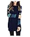 OUGES Women's Long Sleeve Round Neck Patchwork Casual Shirt Tops(Navy,S)