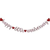 Happy 60th Anniversary Banner, Pre-Strung,Rose Gold Glitter Paper Garlands for 60th Wedding Anniversary Party Decorations Supplies, No Assembly Required,(Rose Gold)SUNbetterland