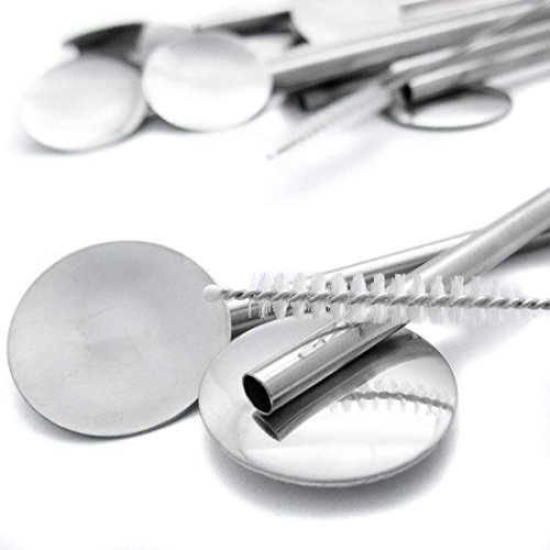 BOROLA 4 Spoon Straws Stirrer Stainless Steel 4 Pack + Cleaning Brush Drinking Straws - Thumbnail 3