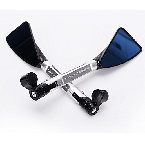 Frenshion Aluminum Universal Motorcycle Rear View Mirrors Blue Glass Curved Rod For Street Bike Sport Bike Scooter CRUISER(Silver)