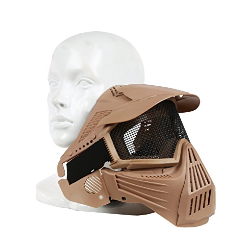 Paintball Masks,YASHALY Adjustable CS Military Tactical Gear Full Face Airsoft Mask with Mesh Eye Protection for Shooting Hunting Cycling Motorcycle (Tan)