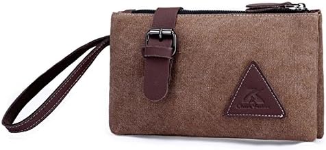 Genbagbar Mens Canvas Wristlet Bag Clutch Wallet Purse Handbag Organizer Business Checkbook (Brown)