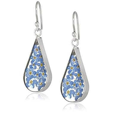 Amazon Collection Sterling Silver Pressed Flower Teardrop Earrings