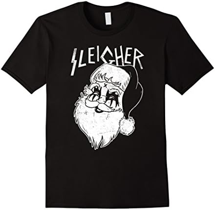 Mens Sleigher Funny Christmas Black Metal Santa Clause Shirt XL Black