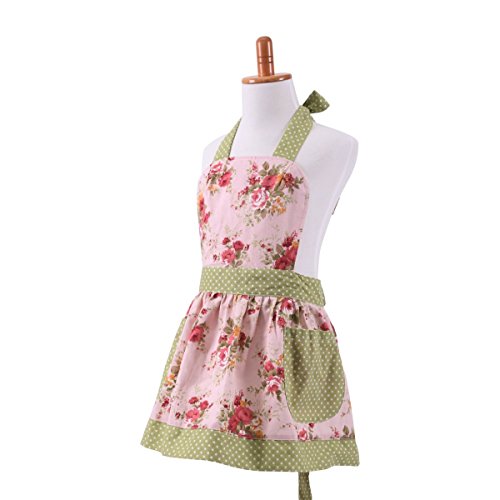 G2Plus® Lovely Classic Style Pink Floral Parent-Child Apron Women's Cooking or Baking Apron with 2 Pockets Mama & Kid Girl Apron Great Gift For Wife Daughters Ladies