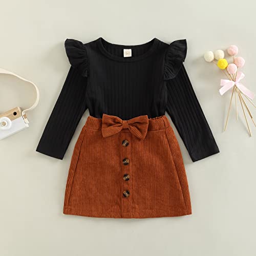 Yccutest Toddler Baby Girl Skirt Outfit Long Sleeve Ruffle Shirt