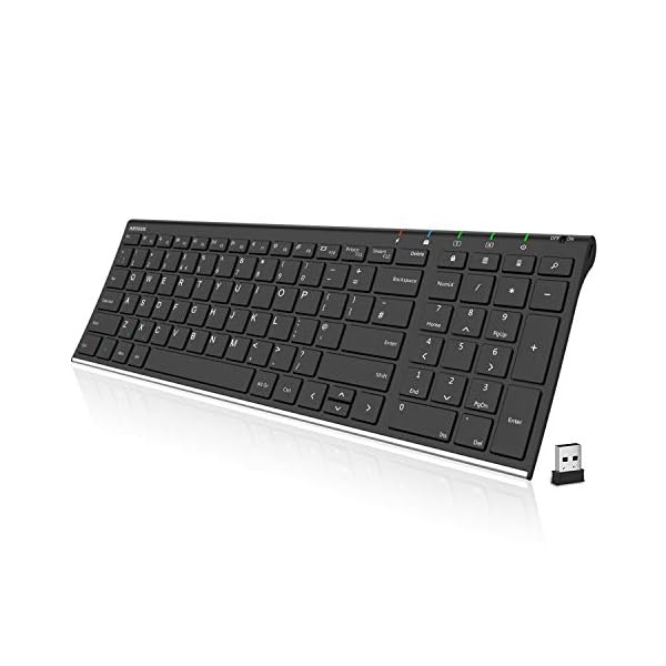 Arteck 2.4G Wireless Keyboard Stainless Steel Ultra Slim UK Layout Keyboard with Numeric Keypad for Computer/Desktop/PC…