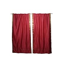2 Indian Silk Sari Door Curtains Red Boho Window Treatment 84x44
