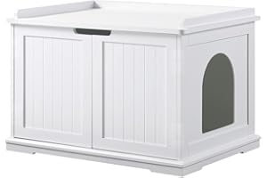 unipaws Cat Litter Box Enclosure Furniture, Cat Washroom, Hidden Litter Box Cover, Cabinet for Large Cat, Dog Proof Cat Litter Boxes, Hideaway Litter Box, Cat House, White