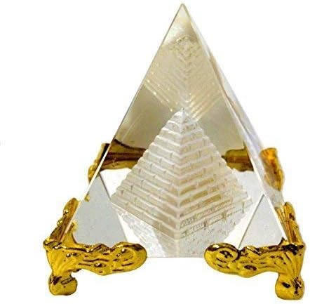 Gifting Square Crystal Golden Pyramid Office Desk Accessory & Corporate Gifting -HD518 (Pack of 1)