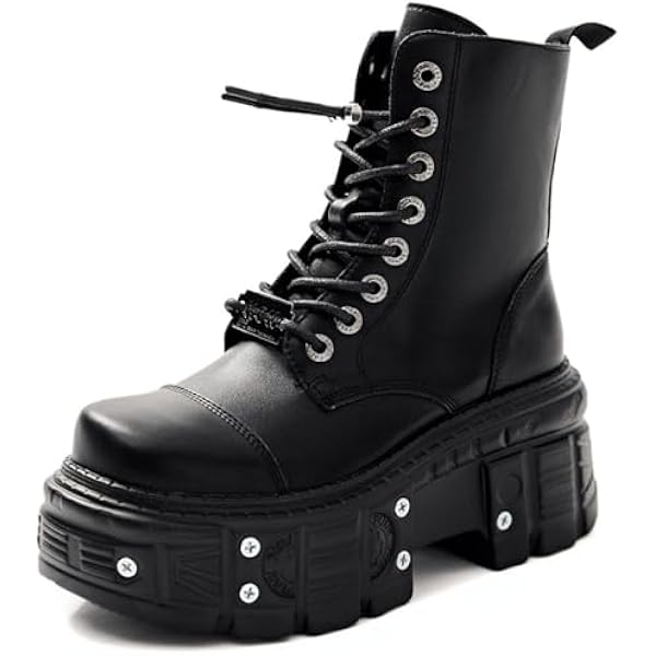 Amazon.com | New Rock WALL083C-S5 Womens Black Leather Platform