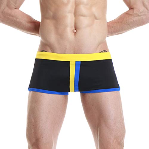 Men's Swim Trunks Simple Breathable Lace-Up Low-Waist Contrast Sexy Swim Brief Swimming Trunks Yellow - Thumbnail 5