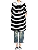 Mordenmiss Women's Daily Pullover Stripes Loose Dresses (M, Style 1-Black)