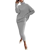 chouyatou Women's Chunky 2 Piece Outfits Turtleneck Knit Sweater and Maxi Bodycon Skirt Sets