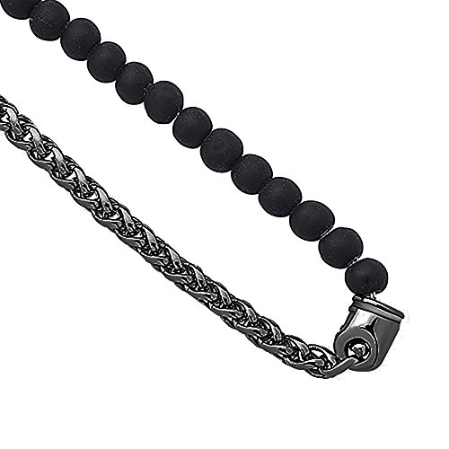 SEVEN50 26'' Chrome IP Plated 2mm Half Black Beads Half SPIGA Chain Necklace NO Clasp | Religious and Fashion for Men and Women in Stainless Steel