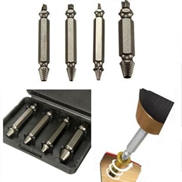 Generic 4PCS/Set Alloy Steel Drill Bits Set Broken Bolt Remover Double Side Damaged Screw Extractor Power Tools Kit 1# 2# 3# 4# Best