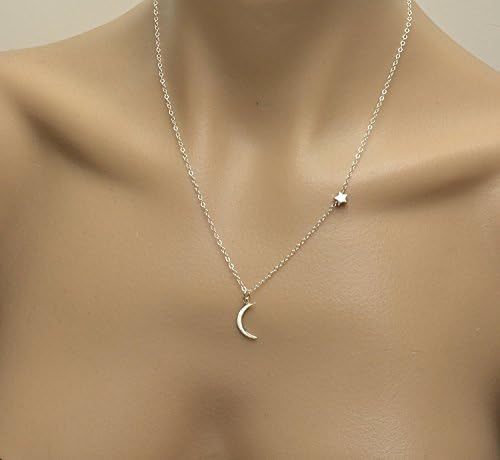 Crescent moon and twinkle star necklace Sterling Silver Modern Celebrity Style Delicate Pendant Necklace I love you to the moon and back