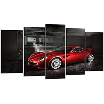 Amazon Com Kreative Arts 5 Panels Red Sport Car In Black And