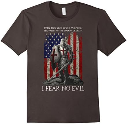 Men's The Crusader T Shirt - I Fear No Evil - Knight Templar XL Asphalt