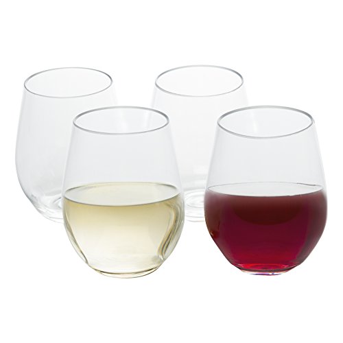 Unbreakable Stemless Wine Glasses 18oz - 100% Tritan - Shatterproof, Reusable, Dishwasher Safe (Set of 4 Stemless)