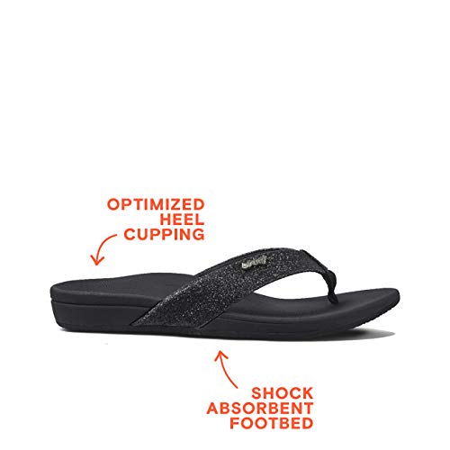 Reef womens Reef Orthospring Flip Flop, Black/Black Glitter, 7 US