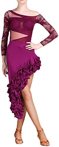 Liuxiaomiao Dance dress women Women Latin Dance Dress Asymmetrical Fringe Tassels Rumba Samba Tango Ballroom Dancewear Performance Competition Dancing Dress (Color : Purple, Size : M)