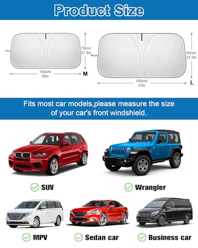 Car Windshield Sunshade, Foldable Interior Sun Shade for Reflective Sun Shade with UV Protection and Storage Case for Windshield, Sun Shade for Most Cars M
