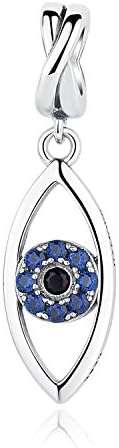 Sterling Silver Eye of Evil Dangle Charms with Blue Crystal Sep Birthstone Charm Fit Snake Chain Bracelet