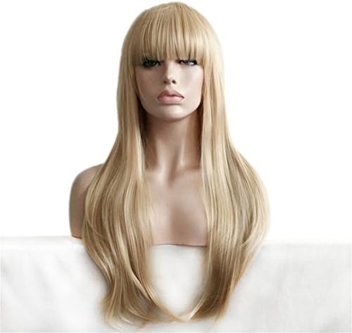 Party Ladies Wigs Blond Wig Straight Hair Heat Resistant Long Blonde Wig With Bangs Synthetic Wigs For Women
