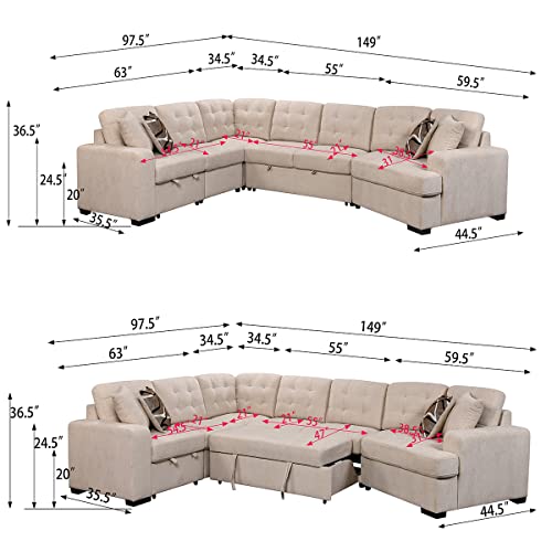 FANYE Oversized Upholstered Sectional Pull Out Sleeper Bed and Storage